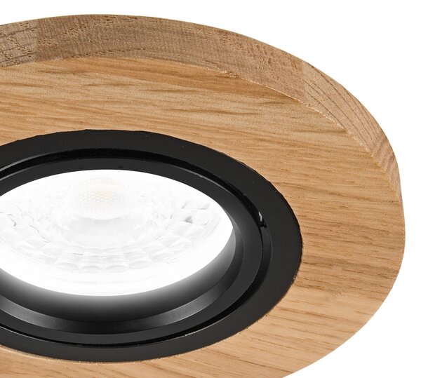 Lamkur Plafonieră LED încastrată Tobby, Ø 10 cm, set de 3, lemn stejar GU10, reglabil, Lemn, Camera de zi / sufragerie, Lemn, Scandinavă, Corpuri de iluminat încastrate rotunde