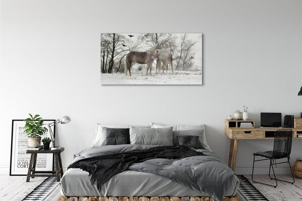 Tablouri pe sticlă Iarna unicorni pădure