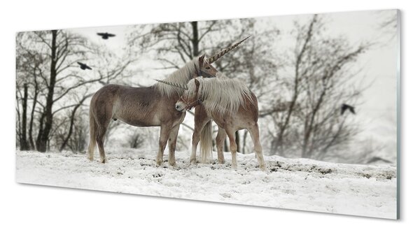 Tablouri pe sticlă Iarna unicorni pădure
