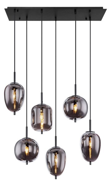 Globo Lampă suspendată Blacky, negru/gri fumuriu, lungime 80 cm, 6 becuri., reglabil, Gri, Camera de zi / sufragerie, Sticlă