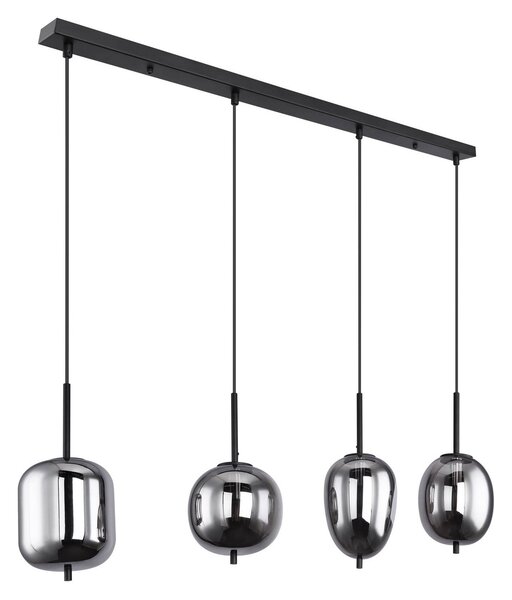 Globo Lampă suspendată Blacky, negru/gri fumuriu, lungime 110 cm, 4 becuri., reglabil, Gri, Camera de zi / sufragerie, Sticlă