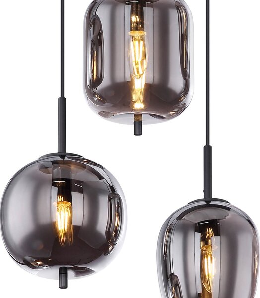 Globo Lampă suspendată Blacky, negru/gri fumuriu, lungime 80 cm, 6 becuri., reglabil, Gri, Camera de zi / sufragerie, Sticlă