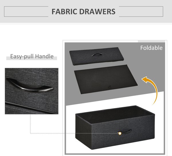 Comoda multifunctionala cu 3 Sertare Pliabile din material textil, Mobilier Sufragerie si Camera, 58x29x81.5cm, Gri Închis HOMCOM | Aosom Romania