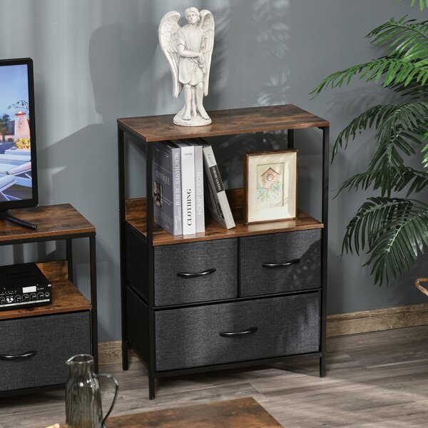 Comoda multifunctionala cu 3 Sertare Pliabile din material textil, Mobilier Sufragerie si Camera, 58x29x81.5cm, Gri Închis HOMCOM | Aosom Romania