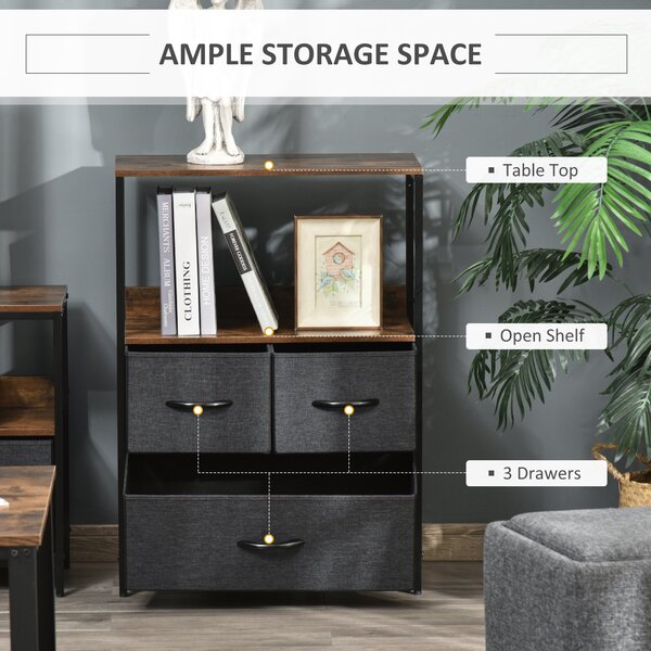 Comoda multifunctionala cu 3 Sertare Pliabile din material textil, Mobilier Sufragerie si Camera, 58x29x81.5cm, Gri Închis HOMCOM | Aosom Romania