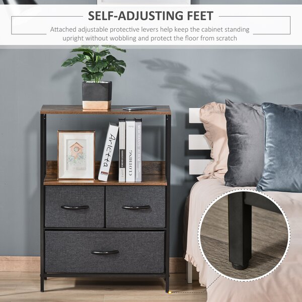 Comoda multifunctionala cu 3 Sertare Pliabile din material textil, Mobilier Sufragerie si Camera, 58x29x81.5cm, Gri Închis HOMCOM | Aosom Romania