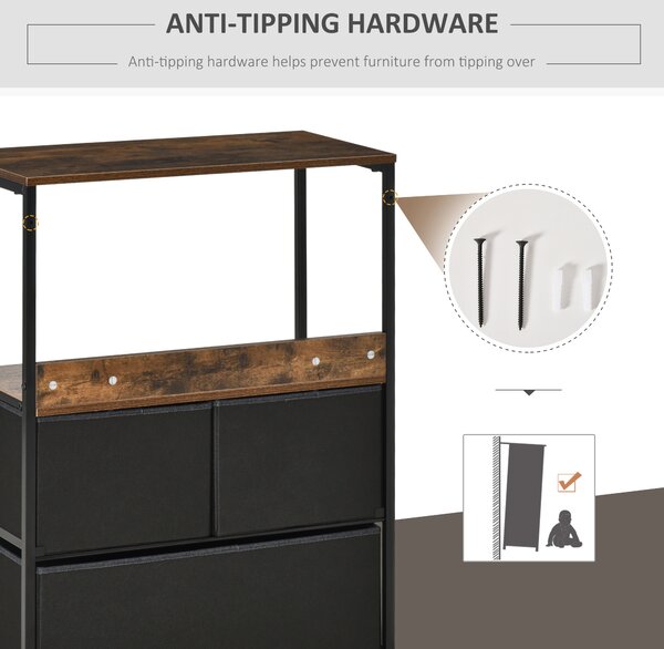 Comoda multifunctionala cu 3 Sertare Pliabile din material textil, Mobilier Sufragerie si Camera, 58x29x81.5cm, Gri Închis HOMCOM | Aosom Romania