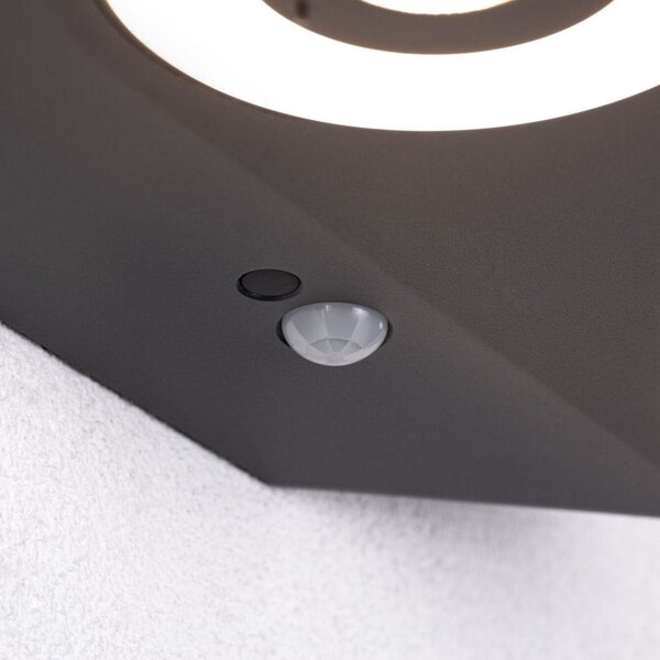 Paulmann Aplică de perete cu senzor LED Silma antracit 2 becuri IP44, Negru, Aluminiu, Modern, Perete rotund