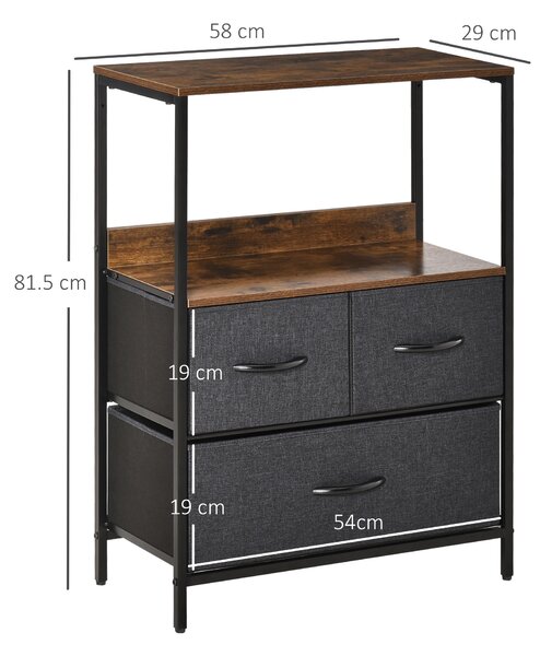 Comoda multifunctionala cu 3 Sertare Pliabile din material textil, Mobilier Sufragerie si Camera, 58x29x81.5cm, Gri Închis HOMCOM | Aosom Romania