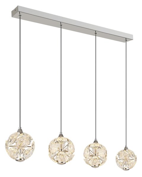 Globo Lampă suspendată LED Virina, lungime 93 cm, transparentă, cristal, Transparent, Camera de zi / sufragerie, Cristal