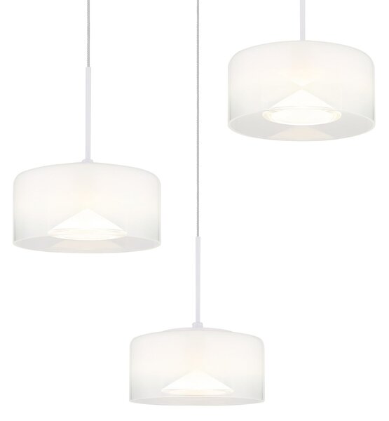 Globo Lampă suspendată LED Belinda, Ø 40 cm, alb, 3 becuri, sticlă, Alb, Camera de zi / sufragerie, Sticlă