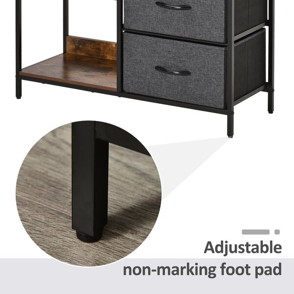 HOMCOM Comodă Mobilă Multifuncțională cu 2 Rafturi Deschise și 3 Sertare Pliabile, 80x29x71 cm, Maro Rustic, Gri Închis, Negru | Aosom Romania