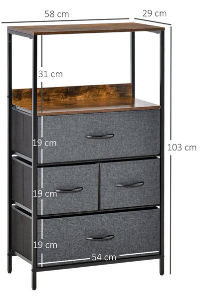 HOMCOM Comodă cu Compartiment Deschis și 4 Sertare Pliabile, Sistem Anti-Răsturnare, 58x29x103 cm | Aosom Romania