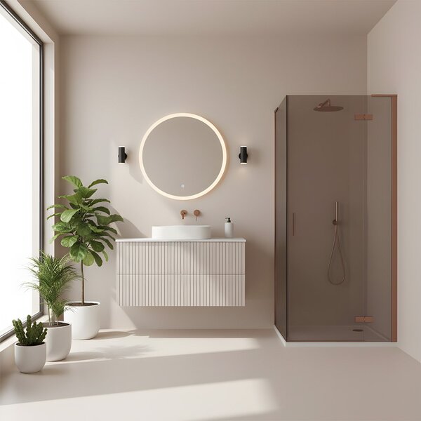 Rea Hugo, cabină de duș cu 1 aripă 80 (ușă) x 80 (perete) x 200 cm, sticlă gri 6 mm, profil cupru, KPL-K6964