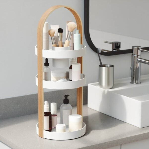 Organizator de baie alb/în culoare naturală din lemn Bellwood – Umbra