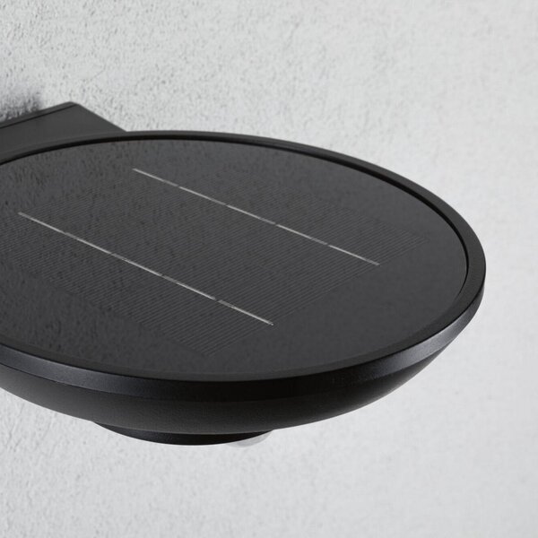 Paulmann LED lampă de perete solară pentru exterior Bordola, senzor, antracit, Negru, Plastic, Modern, Perete rotund