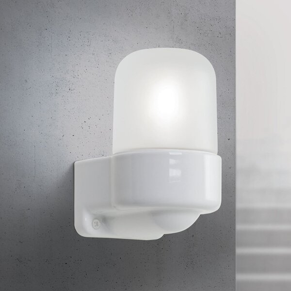 ORION Aplică de perete Ostia, alb, ceramică, sticlă satinată, E27, reglabil, Alb, Hol, Ceramică, Soclu de perete jos