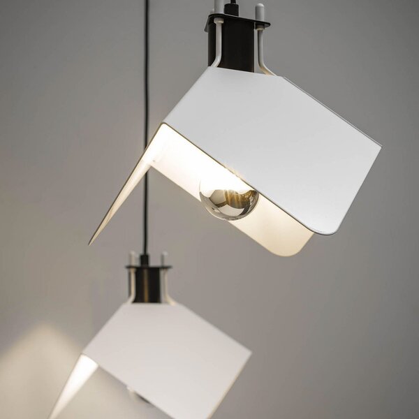 Stilnovo Lampă suspendată Triedo, alb, lungime 29 cm, metal, Alb, Camera de zi / sufragerie, Metal, Design