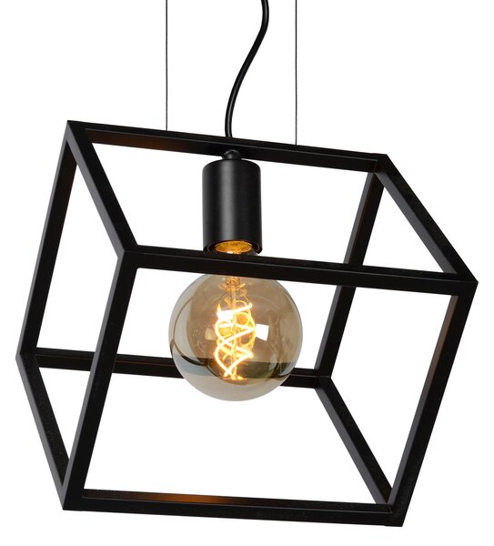Lucide Lampă suspendată Fabian cu abajur metalic, 1 bec, reglabil, Negru, Camera de zi / sufragerie, Metal, Modern