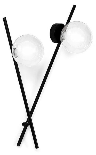 Miloox by Sforzin Aplică Mikado, clară/sablată, 2 becuri, reglabil, Negru, Camera de zi / sufragerie, Metal, Design