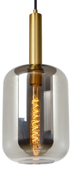 Lucide Lampă suspendată Joanet sticlă fumurie, 1 bec, reglabil, Gri, Camera de zi / sufragerie, Sticlă