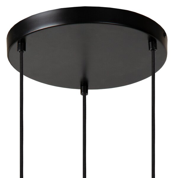 Lucide Lampă suspendată Marius, abajur sticlă, 3 becuri, reglabil, Negru, Camera de zi / sufragerie, Sticlă