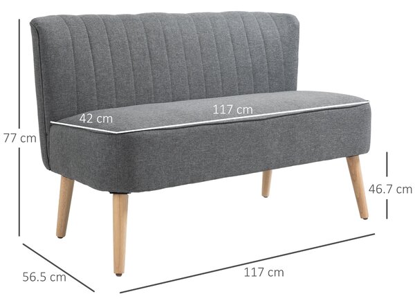HOMCOM Canapea Modernă cu 2 Locuri din Material Textil Fără Brațe, Structura și Picioare din Lemn, 117x56,5x77 cm, Gri | Aosom Romania