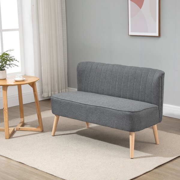 HOMCOM Canapea Modernă cu 2 Locuri din Material Textil Fără Brațe, Structura și Picioare din Lemn, 117x56,5x77 cm, Gri | Aosom Romania