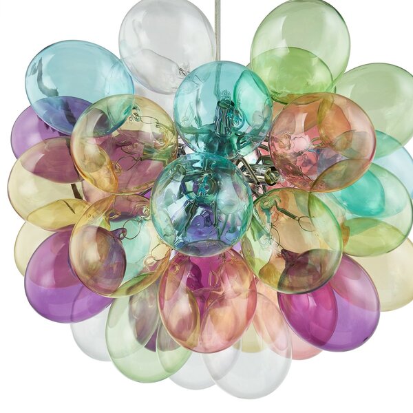 Lucande Lampa suspendată Diborah, Ø 50 cm, colorată, sticlă, G9, reglabil, Multicolor, Camera de zi / sufragerie, Sticlă, Design