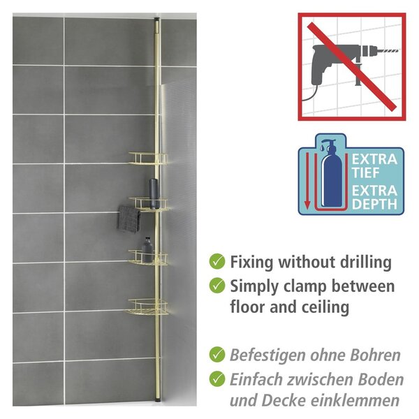 Raft pentru baie auriu de colț telescopic din oțel inoxidabil Dolcedo – Wenko