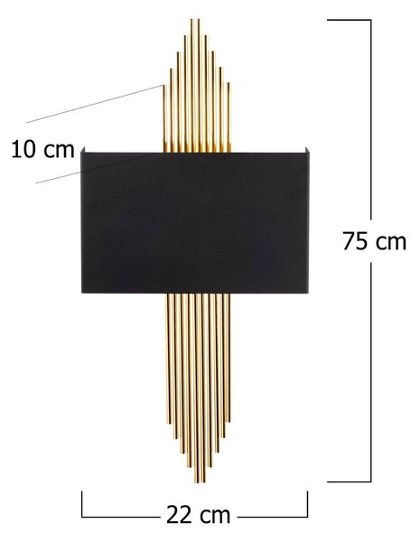 Aplica de perete Wave, Negru - Auriu, 22x10x75 cm