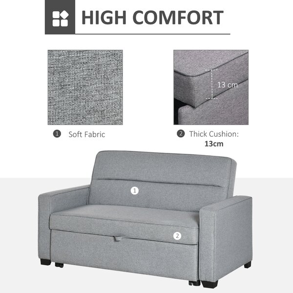Canapea pat HOMCOM cu tapițerie din material textil, 2 locuri cu spatar reglabil pe 3 niveluri, gri | Aosom Romania