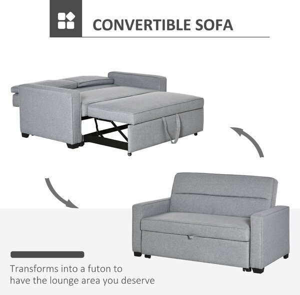 Canapea pat HOMCOM cu tapițerie din material textil, 2 locuri cu spatar reglabil pe 3 niveluri, gri | Aosom Romania