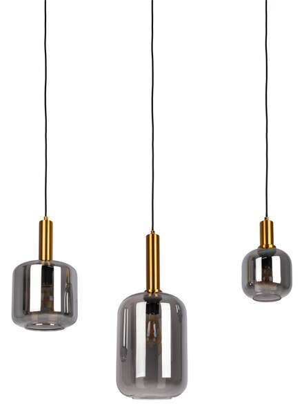 Näve Fumo suspendată, sticlă fumurie, 3 becuri, liniară, reglabil, Gri, Camera de zi / sufragerie, Sticlă, Modern