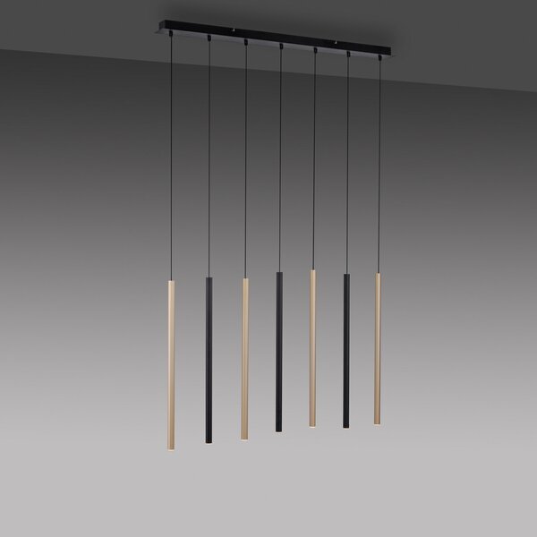 Paul Neuhaus Flute lampă suspendată LED dimabilă, 7 becuri, reglabil, Negru, Camera de zi / sufragerie, Metal, Modern