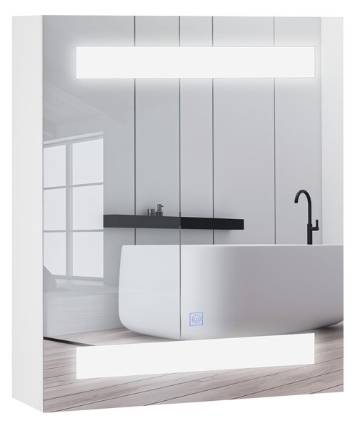HOMCOM Dulap Baie cu 1 Usa Basculanta Oglinda si Lumini LED 60 x 50 x15cm | Aosom Romania