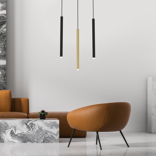 Eko-Light Lampă suspendată Monza, negru/auriu, 3 becuri, reglabil, Auriu / Alamă, Camera de zi / sufragerie, Metal