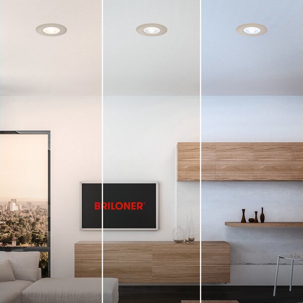 Briloner Spot LED încastrat 7605 IP44 3x CTS nichel mat, Gri, Baie, Plastic, Corpuri de iluminat încastrate rotunde