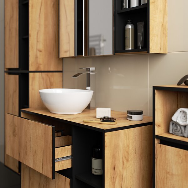 Dulap de baie Vambos W35 1P 1W (stejar artizanal + negru). Promo -21%. 1152095