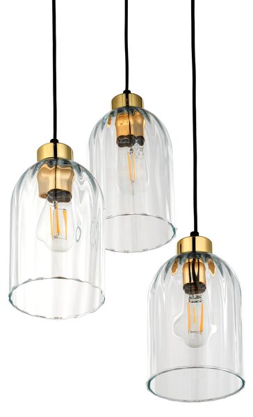 TK Lighting Lampă suspendată din sticlă Satipo, 3 becuri, transparentă, reglabil, Transparent, Camera de zi / sufragerie, Sticlă