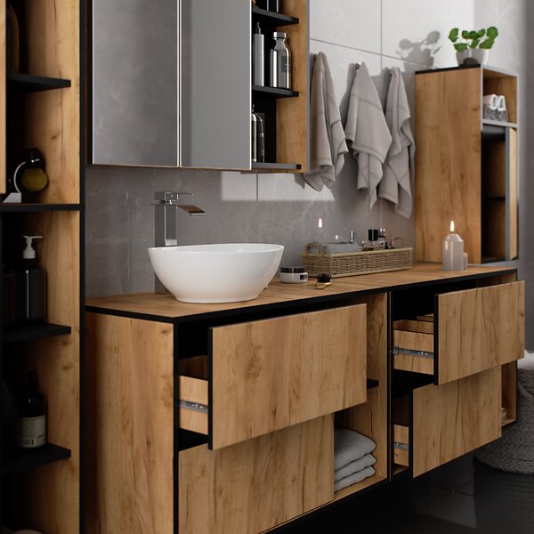 Dulap de baie Vambos W35 1P 1W (stejar artizanal + negru). Promo -21%. 1152095