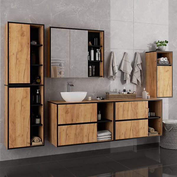 Dulap de baie Vambos W35 1P 1W (stejar artizanal + negru). Promo -21%. 1152095