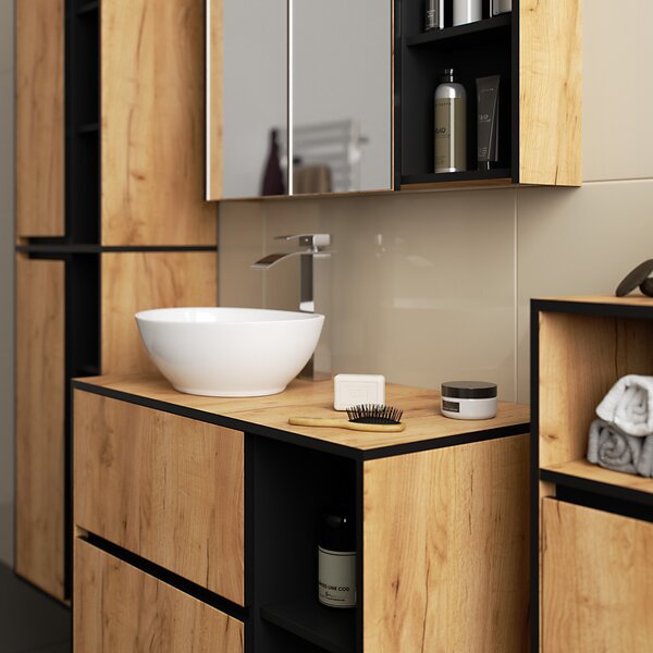 Dulap de baie Vambos W35 1P 1W (stejar artizanal + negru). Promo -21%. 1152095