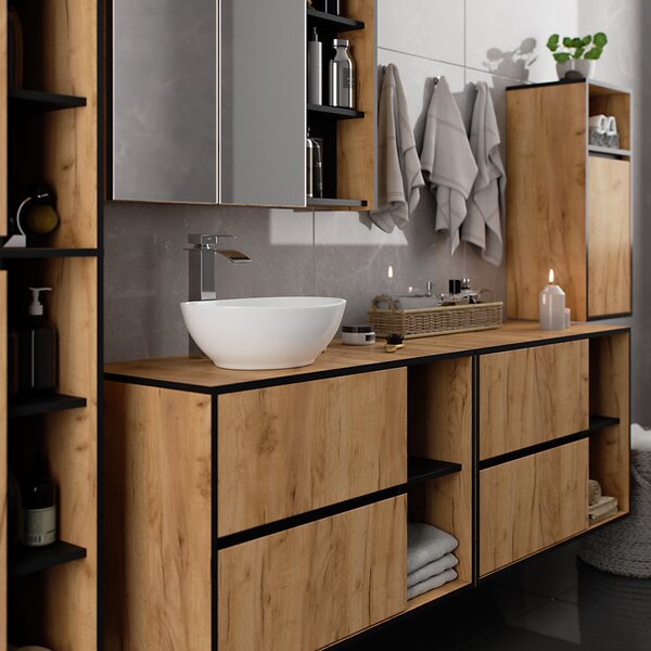 Dulap de baie Vambos W35 1P 1W (stejar artizanal + negru). Promo -21%. 1152095