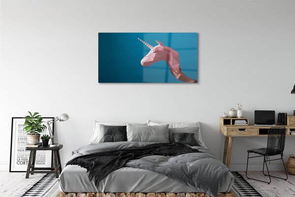 Tablouri pe sticlă origami unicorn roz