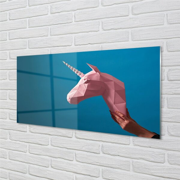 Tablouri pe sticlă origami unicorn roz