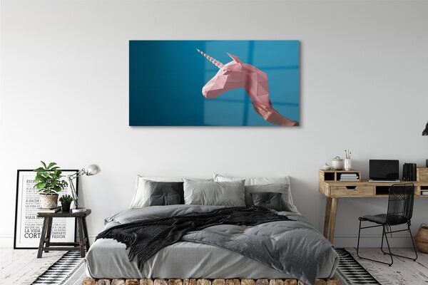 Tablouri pe sticlă origami unicorn roz