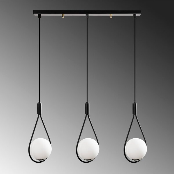 Opviq Lampă suspendată Mudoni MR-939 3 becuri liniar negru / sticlă opal, reglabil, Negru, Camera de zi / sufragerie, Sticlă, Modern, glob