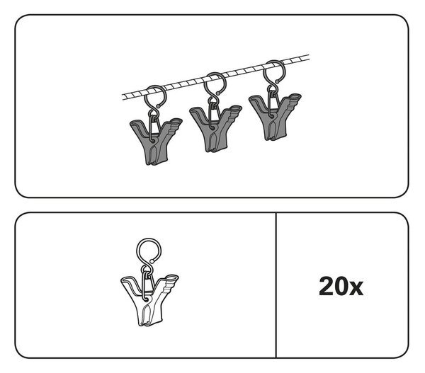 Cârlige cu cleme de perdele metalice în set de 20 - Gardinia