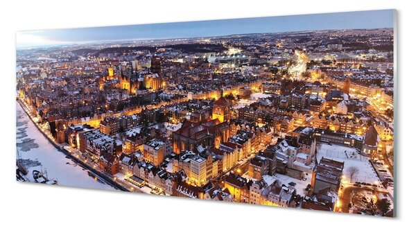 Tablouri pe sticlă râu panorama de iarnă Gdańsk